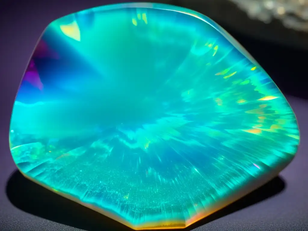 Opal vibrante con variedad de colores en minerales: turquesa, verde, azul y morado, crea un espectáculo visual dinámico y cautivador