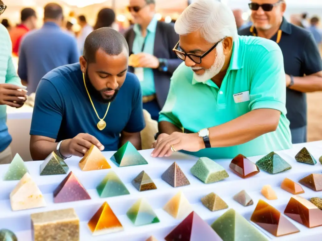 Visitantes disfrutan de enriquecedora interacción en bulliciosa feria de minerales, experiencias enriquecedoras