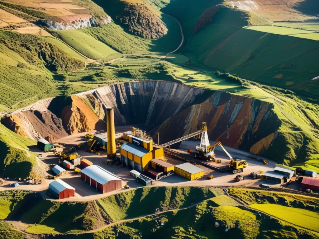 Vista aérea dramática de minas de estaño en Cornualles y Bolivia, capturando la competencia minera entre dos regiones contrastantes