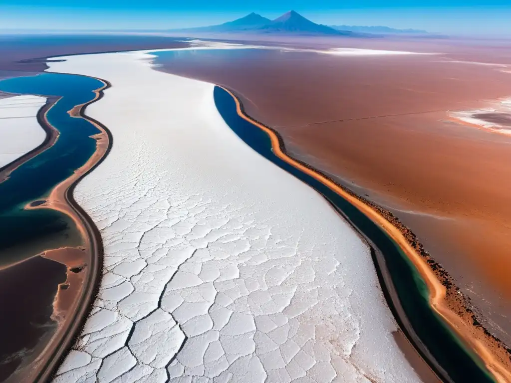 Vista aérea impactante del Desierto de Atacama, con sus icónicas salinas