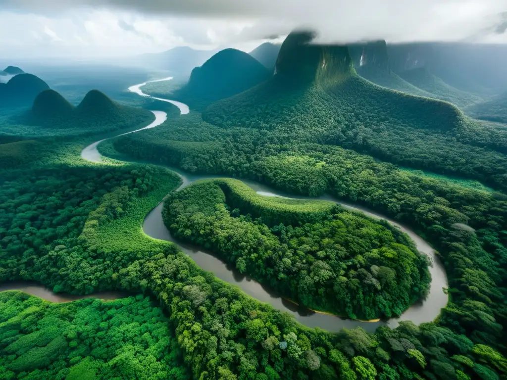 Vista aérea impresionante de un exuberante y extenso bosque lluvioso, con un dosel verde vibrante que se extiende hasta donde alcanza la vista
