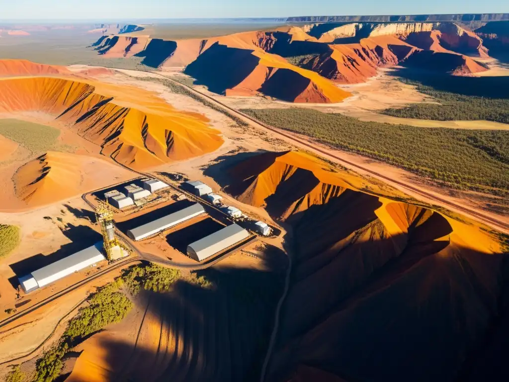 Vista aérea impresionante de la Mina Ranger en Australia, en medio de un paisaje vasto y agreste