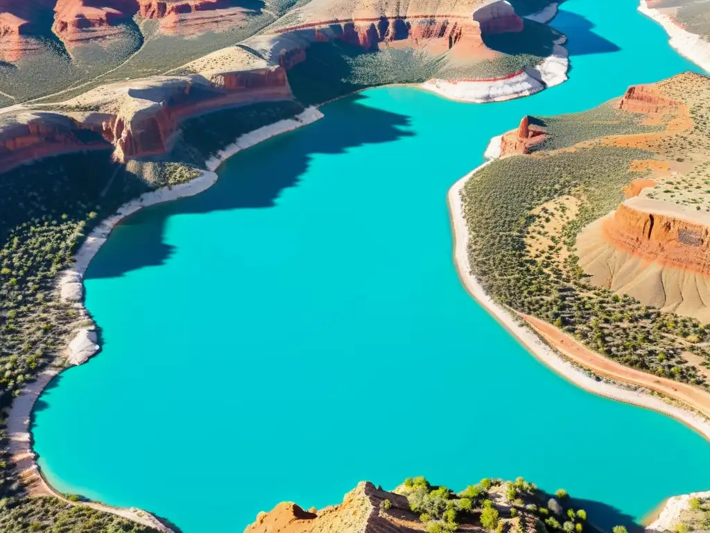 Vista aérea impresionante de la minería de turquesas en el Suroeste, entre antiguos asentamientos y paisajes rocosos