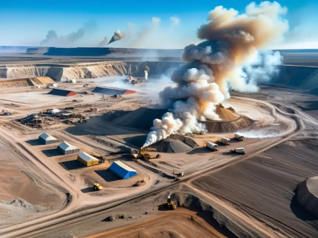 Vista aérea de una mina a cielo abierto rodeada de tierra deforestada