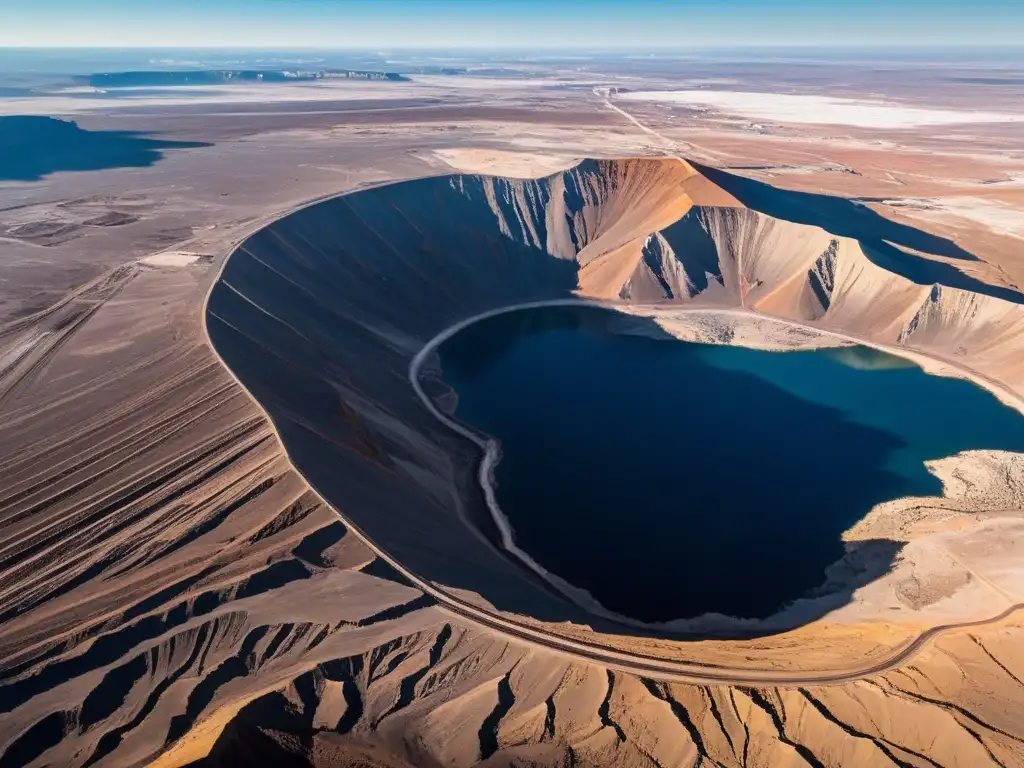 Vista aérea de la Mina de diamantes Siberiana Mirny, con su vasto paisaje y la interacción entre la industria y la naturaleza salvaje de Siberia