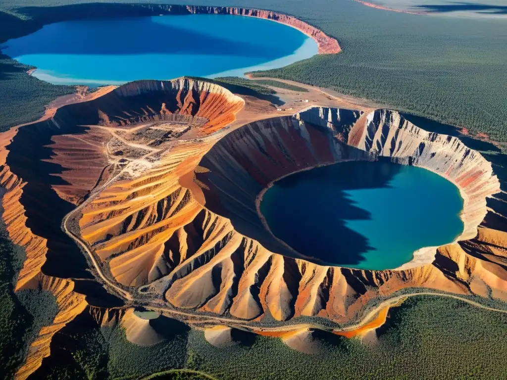 Vista aérea de la mina de diamantes de Kimberley, con la intensa actividad minera en contraste con la belleza natural