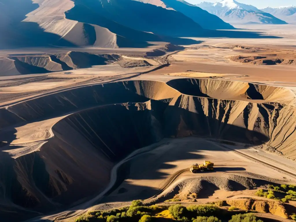 Vista aérea de la mina San José en Chile, revelando el terreno áspero y la maquinaria utilizada en el rescate