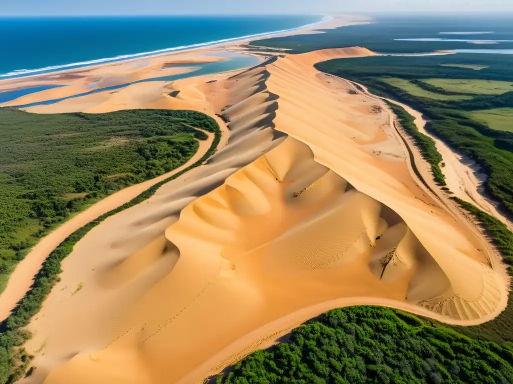 Vista aérea del yacimiento de arenas minerales de titanio en Richards Bay, Sudáfrica, mostrando la operación minera en las extensas dunas de arena