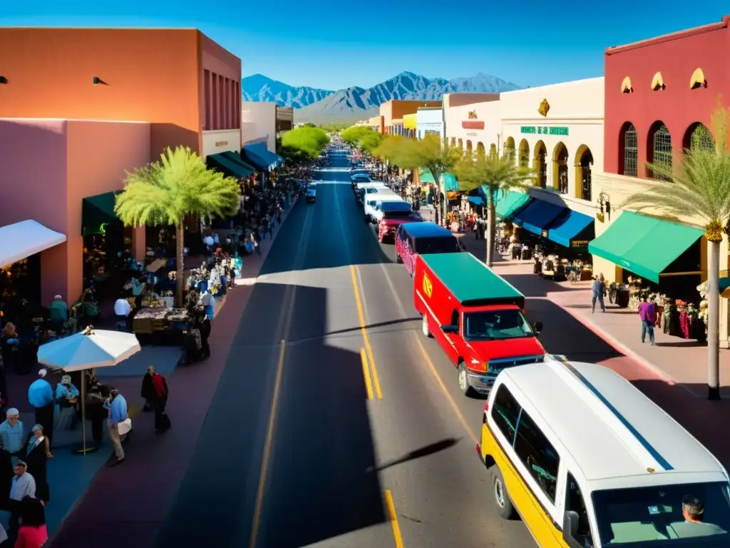 Vista documental de la bulliciosa feria de gemas y joyería en Tucson, destacando su impacto económico y diversidad global