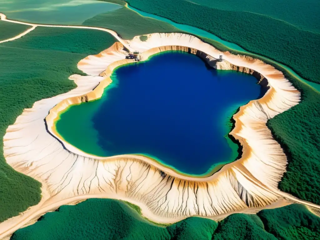 Vista impactante de una mina de lapislázuli y malaquita, mostrando el impacto ambiental y la laboriosa extracción de minerales semipreciosos