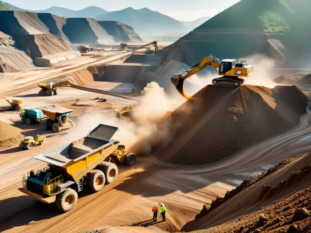 Vista impactante de operación minera en terreno montañoso, reflejando el impacto en la economía global