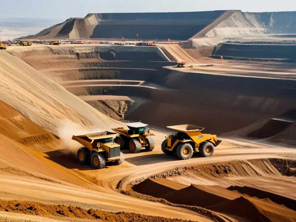 Vista impresionante de equipos gigantes minería cielo abierto en acción, mostrando la magnitud y poder de la tecnología moderna