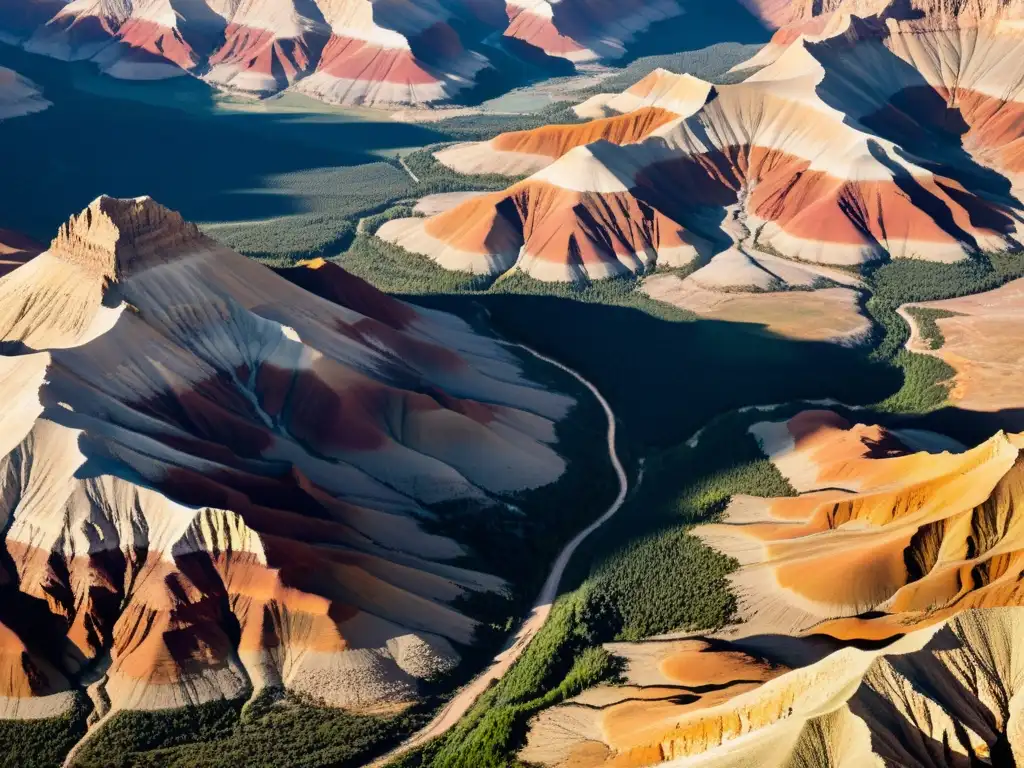 Vista impresionante de montañas con formaciones rocosas multicolores, evocando la aventura y la diversidad mineral en la literatura de aventuras