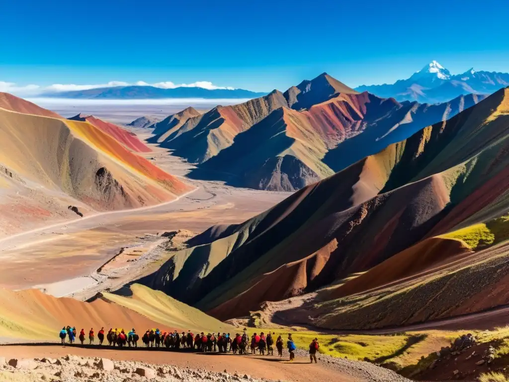 Vista panorámica de la competitiva industria minera del estaño en las montañas de Bolivia, con mineros indígenas trabajando en la mina