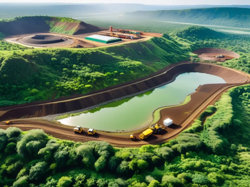 Vista panorámica de una mina moderna en armonía con el medio ambiente