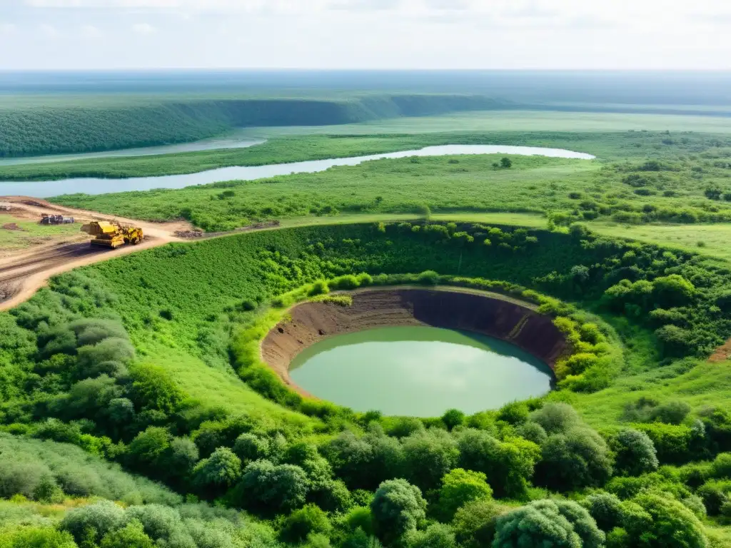 Vista panorámica de un sitio minero recuperado con vegetación exuberante