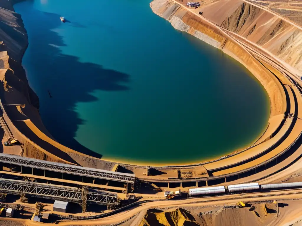 Una vista panorámica de un sitio minero moderno, resaltando la prevención de desastres y la geotecnia en la minería