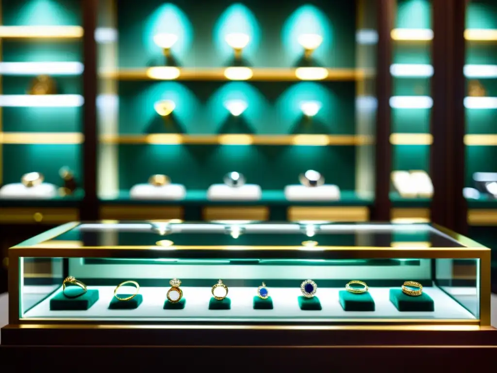 Lujosa exhibición de joyería fina Vitrina de joyería con piezas brillantes y elegantes