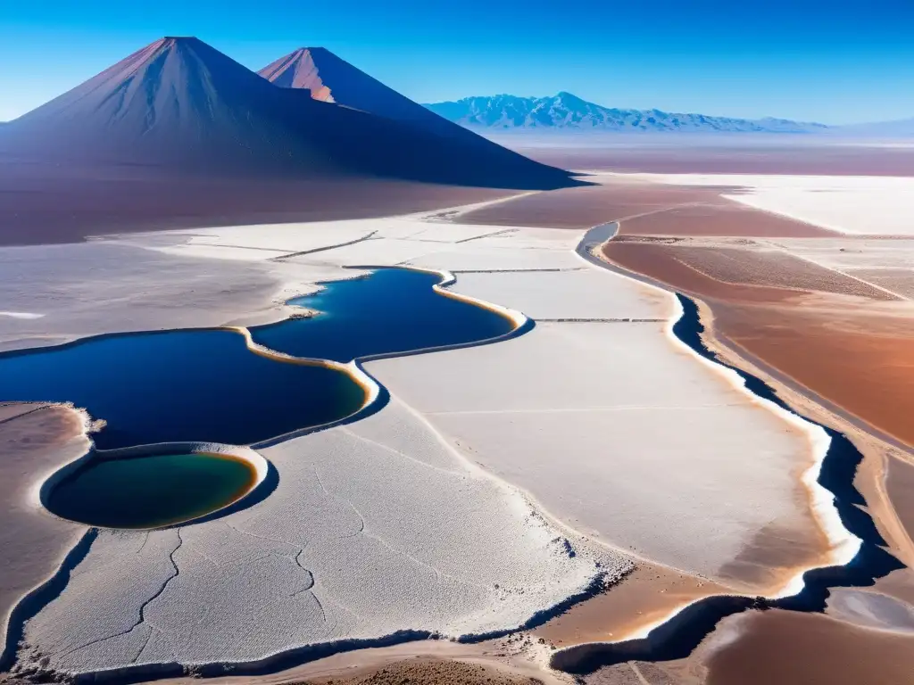 Yacimientos de nitratos en el Desierto de Atacama: Paisaje árido con restos de la industria nitratadora, bajo el sol y cielo azul profundo