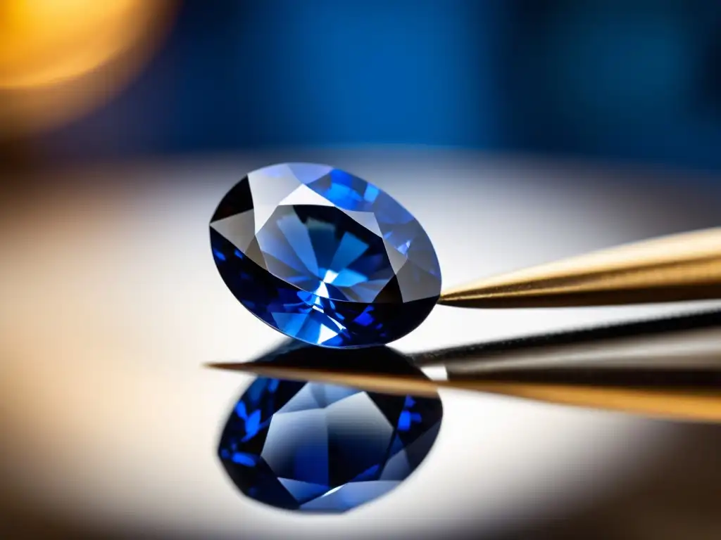 Sri Lankan Temple Sapphire: Belleza Azul en Detalle Un zafiro del templo Sri Lanka en tweezers, con destellos azules bajo la luz natural, mostrando su trayectoria histórica y cultural